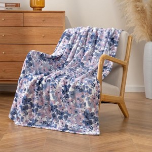 Lomsoe Purple Floral Warm Cozy Flannel Throw Blanket, Soft Throw for Couch and Bed, Cozy Comfy for All Seasons - 1 of 4