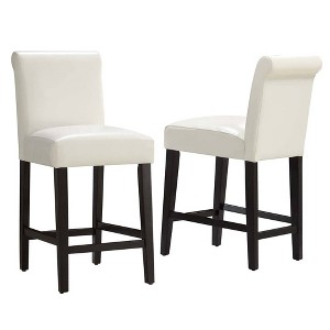 Set of 2 24" Vermont Faux Leather Counter Height Barstool White - Inspire Q: Modern Padded Back, Rubberwood Frame - 1 of 4