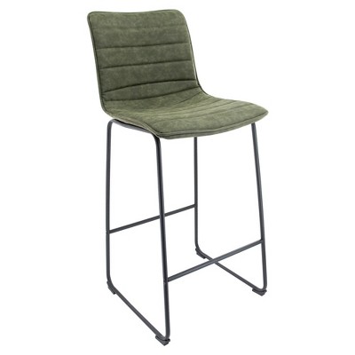 LeisureMod Brooklyn 29.9" Modern Leather Bar Stool with Black Iron Base and Footrest, Counter Height Chair for Kitchen Island and Home Bar