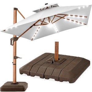 Best Choice Products 10ft Square Woodgrain Pattern 2-Tier Outdoor Solar LED Cantilever Umbrella w/ Base - 1 of 4