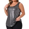 Women's Plus Size Metallic Glitter Shiny Square Neck Sleeveless Club Party Tank Tops - Agnes Orinda 2X Silver - 2 of 4