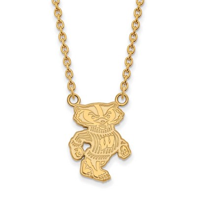 Black Bow Jewelry 10k Yellow Gold Wisconsin Badgers NCAA Necklace 18 Inch