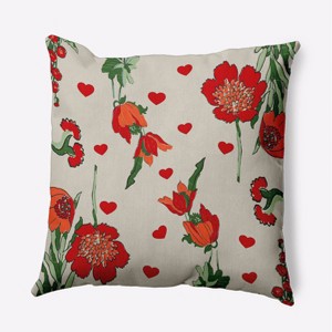 16"x16" Valentine's Day Love in The Garden Square Throw Pillow Oatmeal - e by design: Floral Accent, Indoor Decor - 1 of 4