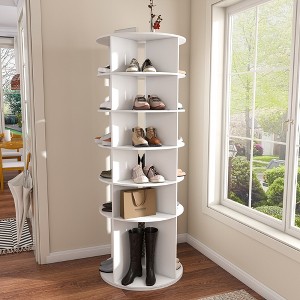 ROOMTEC Rotating Shoe Rack Tower, Spinning Shoe Rack, Free Standing Revolving Shoe Organizer, High Bottom Design Shoe Tower - 1 of 4