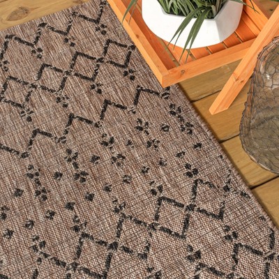 Natural Black Geometric Flatweave Indoor Outdoor Rug 4' x 6'