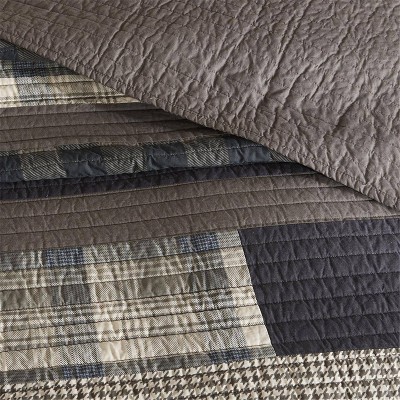 King Brown Cotton Reversible Plaid Quilt Set