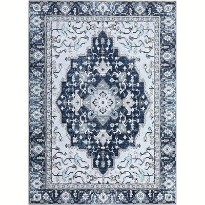 Washable Vintage Floral Runner Rug- Non-Slip Print, Non-Shedding, Soft Foldable Carpets