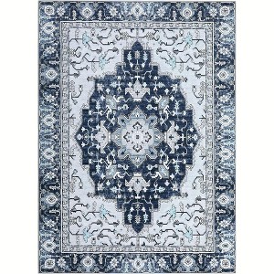 Washable Vintage Floral Runner Rug- Non-Slip Print, Non-Shedding, Soft Foldable Carpets - 1 of 4