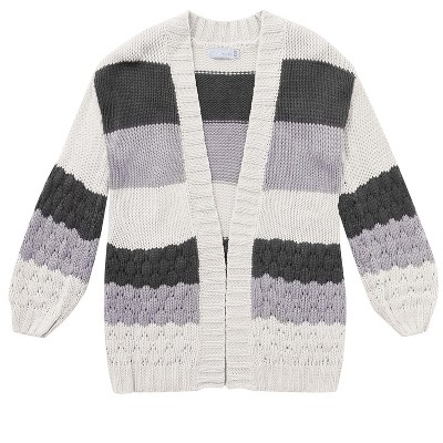 Girls Striped Chunky Cardigan Sweaters  Fall Trendy Color Block Long Sleeve Knit Sweater Coats