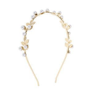 Unique Bargains Women's Cute Pearl Leaf Headbands Gold Tone 1 Pc - 1 of 4