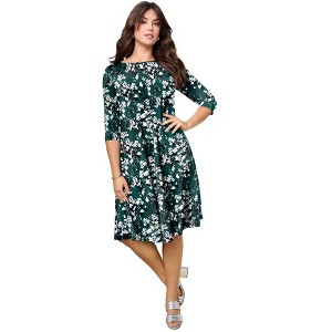 Roaman's Petite Ultrasmooth Plus Size Boatneck Swing Dress – Flowy, Wrinkle-Resistant Knit - 1 of 4