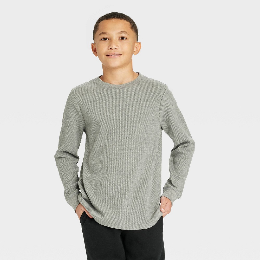 size small Boys' Solid Long Sleeve Thermal T-Shirt - Cat & Jack Charcoal Gray S