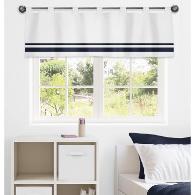 White and Navy Cotton Tab Top Window Valance