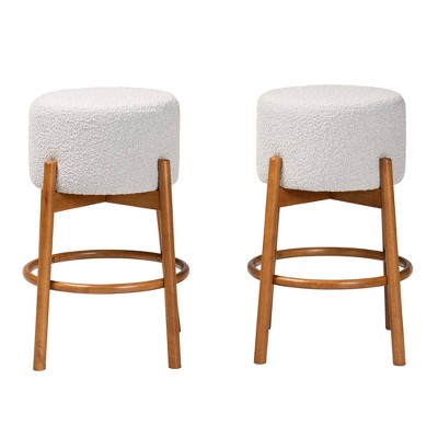 Baxton Studio Olwen Boucle Fabric and Wood 2pc Bar Stool Set