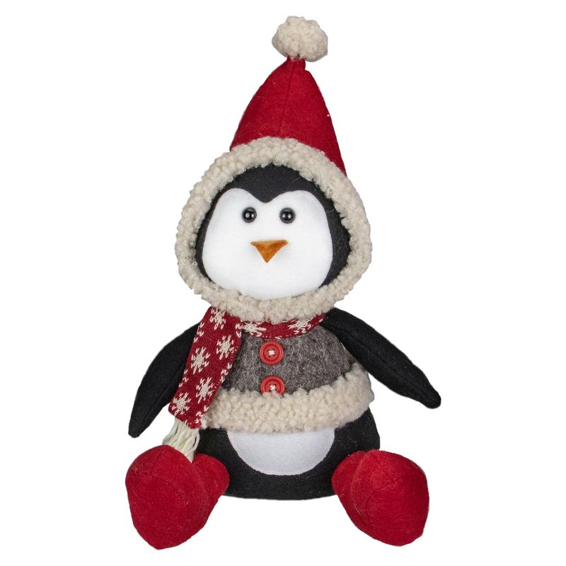 Northlight 15-Inch Red, White, and Gray Sitting Winter Penguin Christmas Tabletop Decoration, 1 of 6
