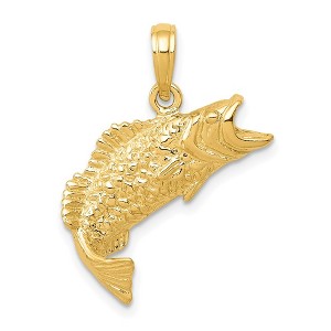 Black Bow Jewelry 14k Yellow Gold Bass Fish Pendant, 19mm (3/4 Inch) - 1 of 4