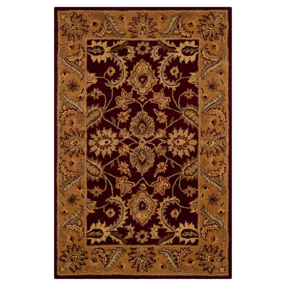 Burgundy/Gold Botanical Tufted Accent Rug