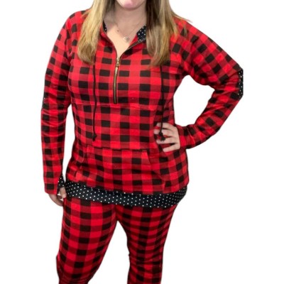 Women's Buffalo Plaid Dot Half Zip Top - Rogue Society Apparel