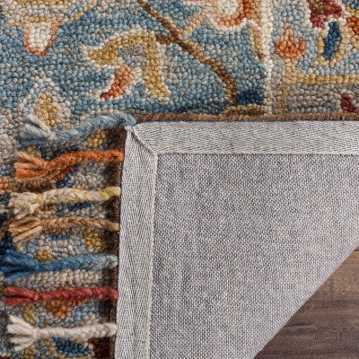 Gray and Navy Geometric Wool Handmade Runner Rug