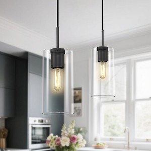 CityFurn 1-Light Cylinder Glass Pendant for Kitchen Island - 1 of 4