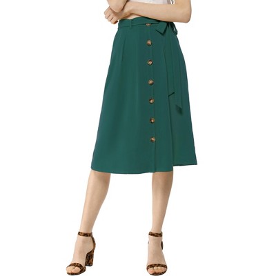 Allegra K Women's Button Front Casual High Waist Belted Midi Flare ...