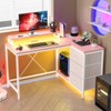 47 Inch Computer Desk, L Shaped Desk with Power Outlets and Led Lights, 3-Drawer Gaming Desk with Storage Shelves and Monitor Stand, Reversible - 2 of 4