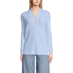 Lands' End Women's Long Sleeve Waffle Shawl Collar Henley - 1 of 4