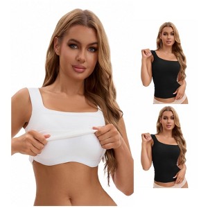 INSPIRE CHIC Women's 3 Packs U Back Tanks with Built-In Bra Silky No Show Basic Camisoles - 1 of 4