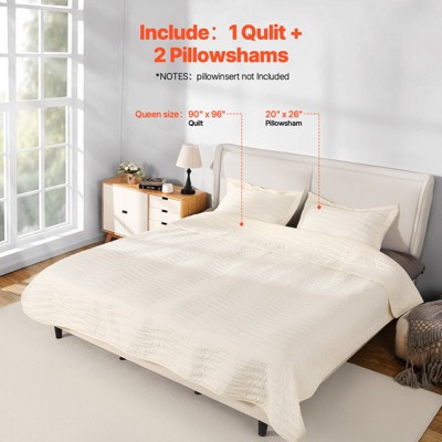 VEVOR Queen Quilt Set, 3-Piece Lightweight Comforter, Microfiber Queen Size Bedding Set, Beige Bedspreads with 1 Quilt and 2 Pillow Shams, Beige — фото 3