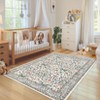 2x6 FT Modern Washable Area Rug, Floral Throw Carpet with Non Slip Backing, Low Pile Stain Resistant Floor Cover for Living Room, Beige - 4 of 4