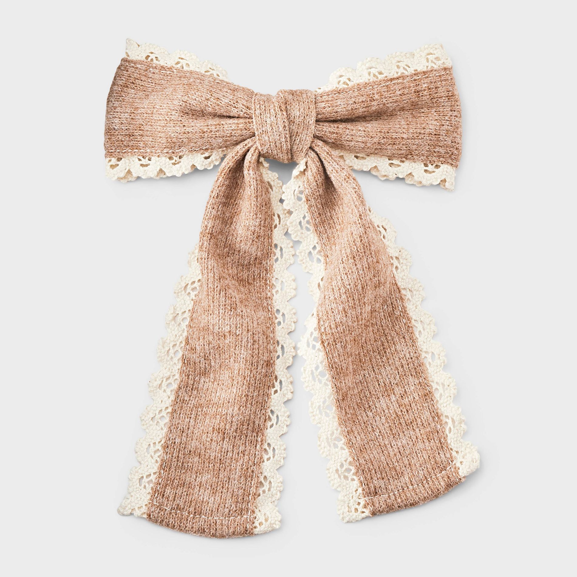 Girls' Ribbed Knit Bow Hair Barrette - Cat & Jack™ Beige/Cream