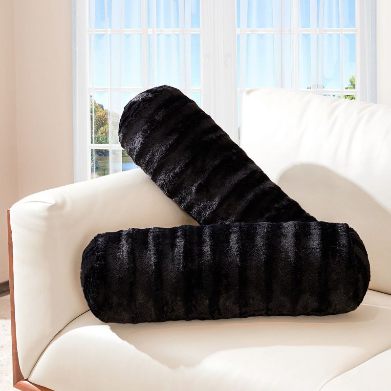 Cheer Collection Decorative Faux Fur Bolster Pillows Set of 2, 1 of 9