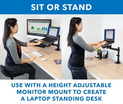 Black Adjustable Steel Clamp-On Laptop Tray with Safety Straps