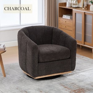 Mlmh & Kngwa 32.3"W Modern Swivel Upholstered Barrel Chair, 360° Swivel Tufted Accent Chair with Metal Base - 1 of 4