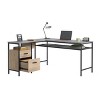 Vynxaria L-Shaped Home Office Desk (Brown Oak Finish w/Gray Accents) Spacious Desktop, Small Drawer and Large File Drawer - 2 of 4