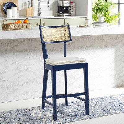 Galway Navy and Natural Cane Counter Stool with White Cushion