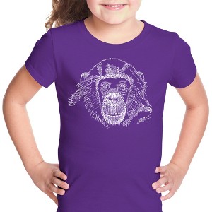 LA Pop Art Girl's Word Art T-shirt - Chimpanzee - 1 of 4