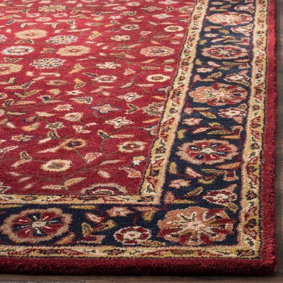 Heritage Square Hand-Tufted Pure Wool Cushion-Soft Rug - Red/Navy
