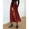 Women's 2025 Satin Midi Skirt - Elegant High Waist A-Line for Cocktail & Wedding Events Brown - 3 of 4