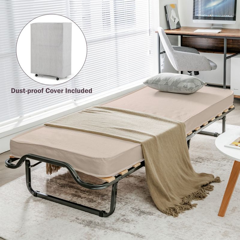 Costway Folding Bed w/Memory Foam Mattress Dust-Proof Bag Rollaway Metal Bed Sleeper Made in Italy, 3 of 11