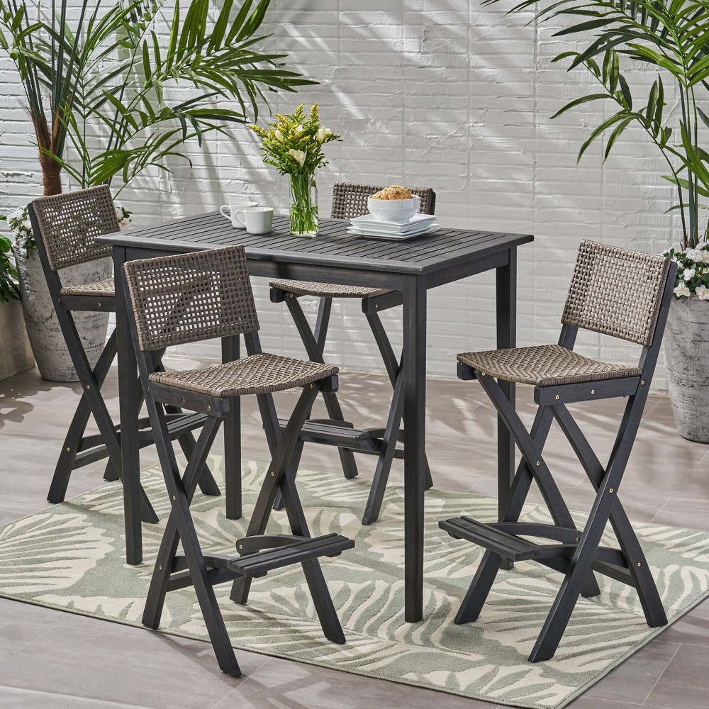 Photos - Garden Furniture Polaris 5pc Wood and Wicker 45" Rectangular Bar Set Dark Gray - Christophe