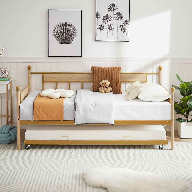 Twin Size Daybed, Metal Framed Sofa Bed with Twin Size Trundle Bed-ModernLuxe, 3 of 12
