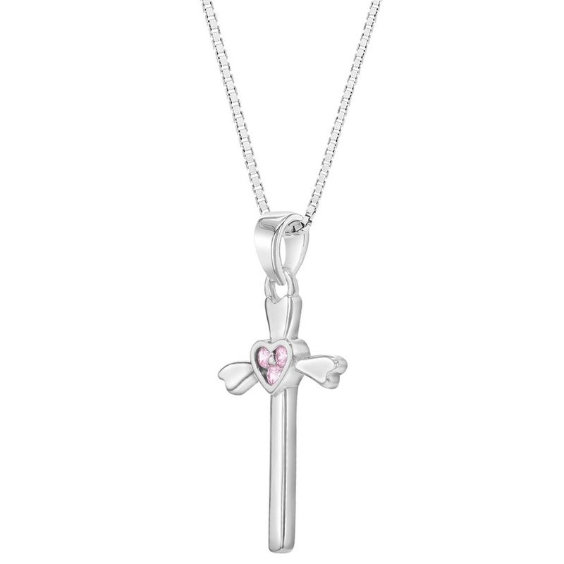 Girls' Pink Heart Cross Sterling Silver Necklace - In Season Jewelry, 2 of 5