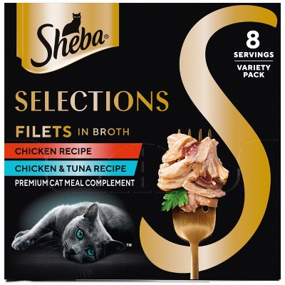 Sheba Selections Filets in Broth Complements Chicken and Tuna Flavor Variety Pack Wet Cat Food - 10.4oz/8ct