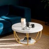 Hommoo Wooden Coffee Table, 2-Tier Round Central Cocktail Table with Shelves - 2 of 4