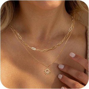 Layered Necklace Set for Women, 14K Gold/Silver Plated Multi-Pendant & Chain Collection - 1 of 4