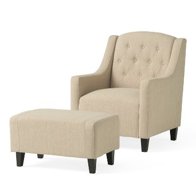 GDFStudio Merida Contemporary Fabric Tufted Club Chair and Ottoman Set