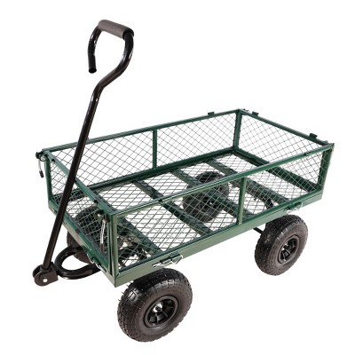 FURNIinspire Wheelbarrows And Lawn Carts Double Fence Utility  Cart Wagon Cart Garden Cart, Ideal For Outdoor Activities, Green, 41“*20"*39"
