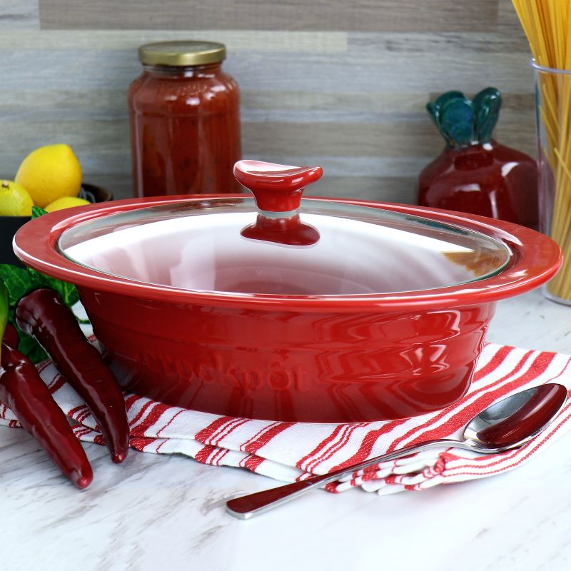 Crockpot Appleton 2 Quart Oval Stoneware Casserole Dish in Red with Glass Lid, 2 of 7