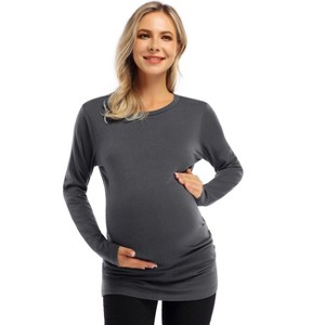 Round neck long sleeved pleated layered maternity top, non vacuum 96 # brown yellow BrownYellow_2XL - 1 of 1